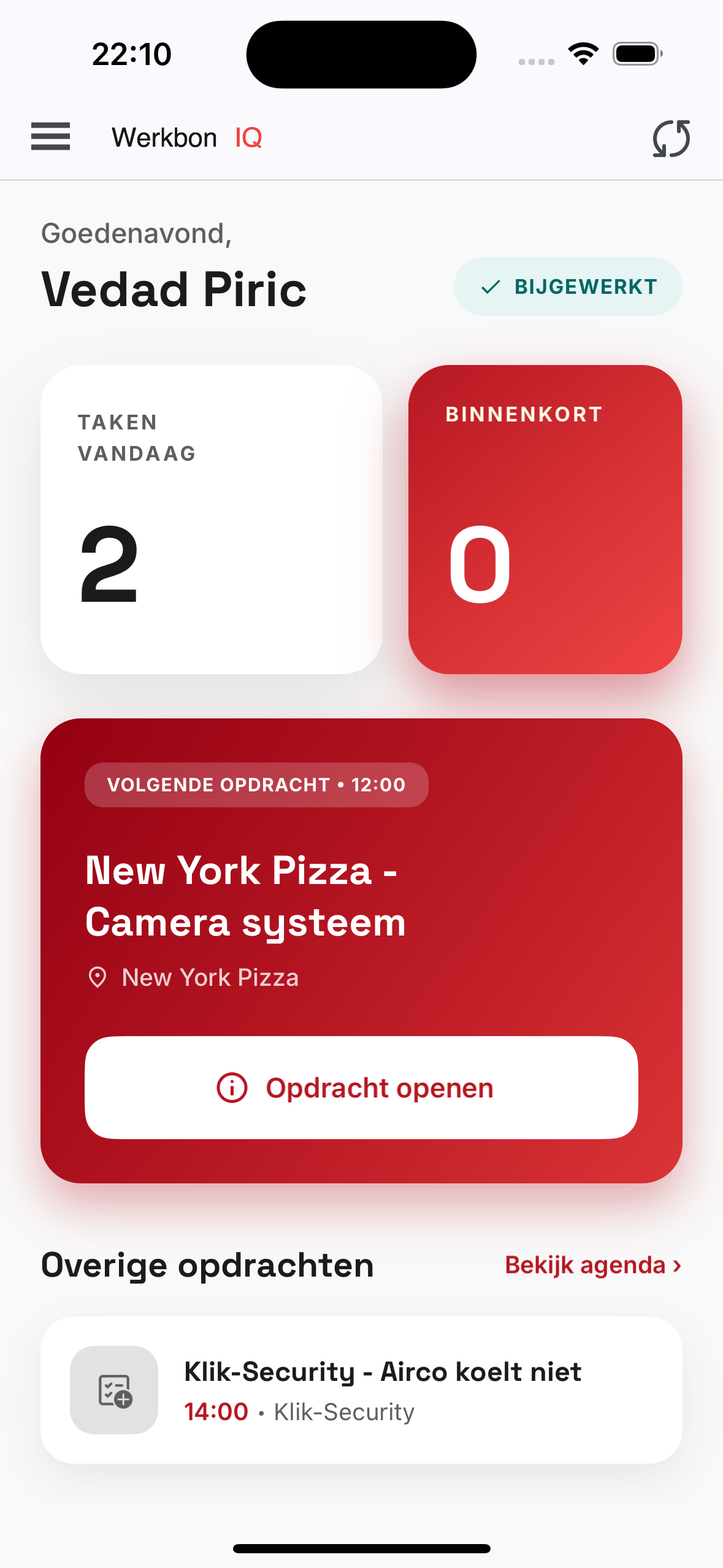 Werkbon IQ mobiele app met opdrachten overzicht, werkbonstatus en monteursplanning