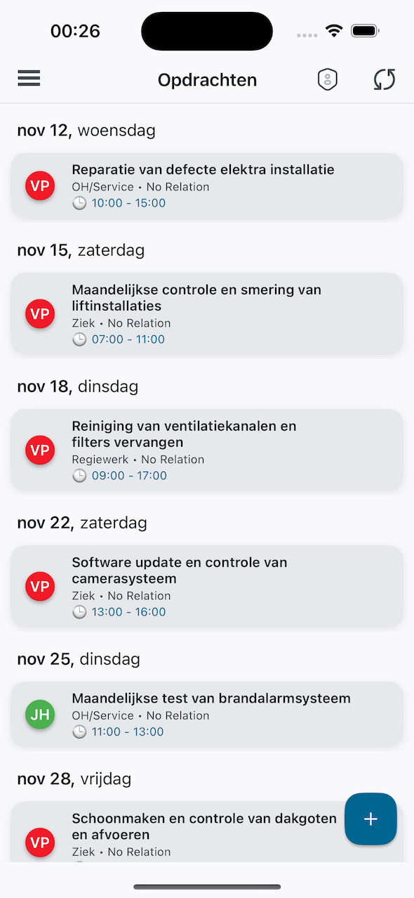 Vedex Mobile App - Opdrachten overzicht
